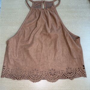 Brown Halter Top with Lace Detail